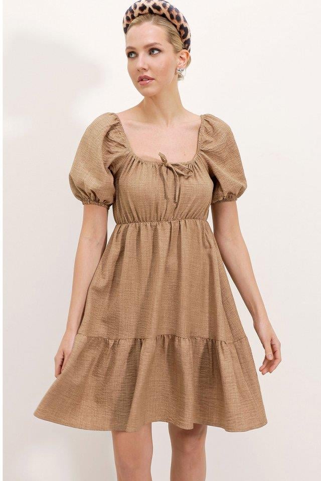 2351 Kloş Poplin Elbise - Camel
