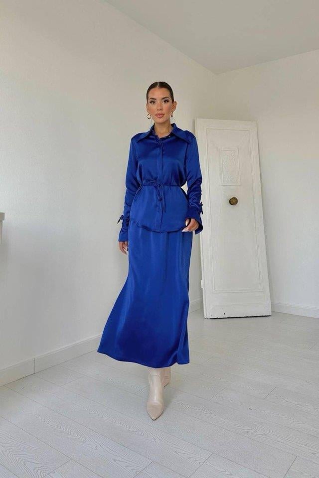 Saks Biyeli Gömlek Ve Etek Takım