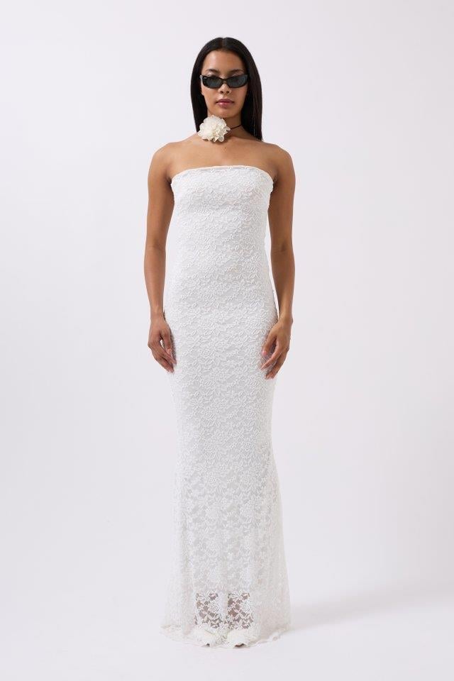 Straplez Dantel Maxi Elbise
