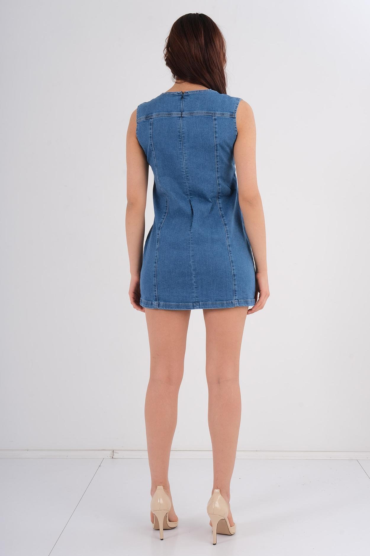 Angelmeri Günlük Giyim Denim Elbise Mavi