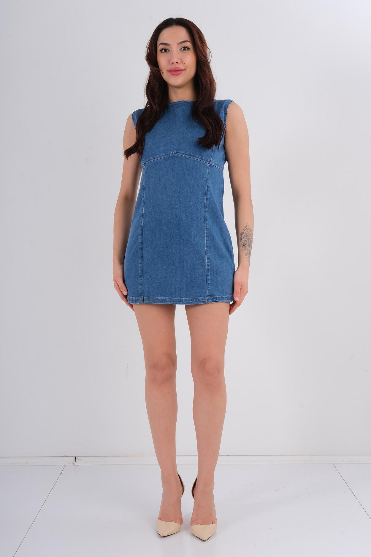 Angelmeri Günlük Giyim Denim Elbise Mavi