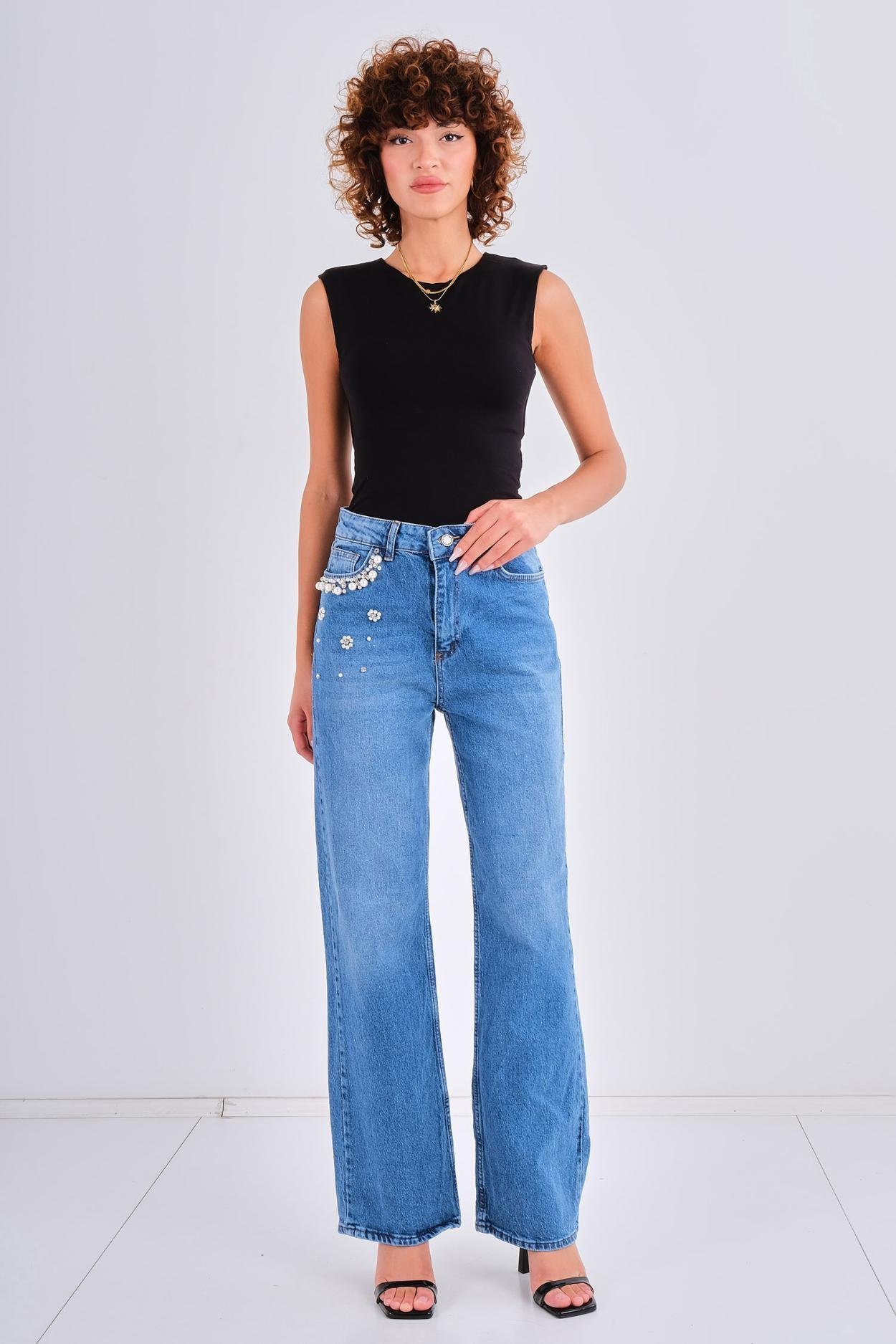 Miss Poem Günlük Giyim Denim Pantolon Mavi
