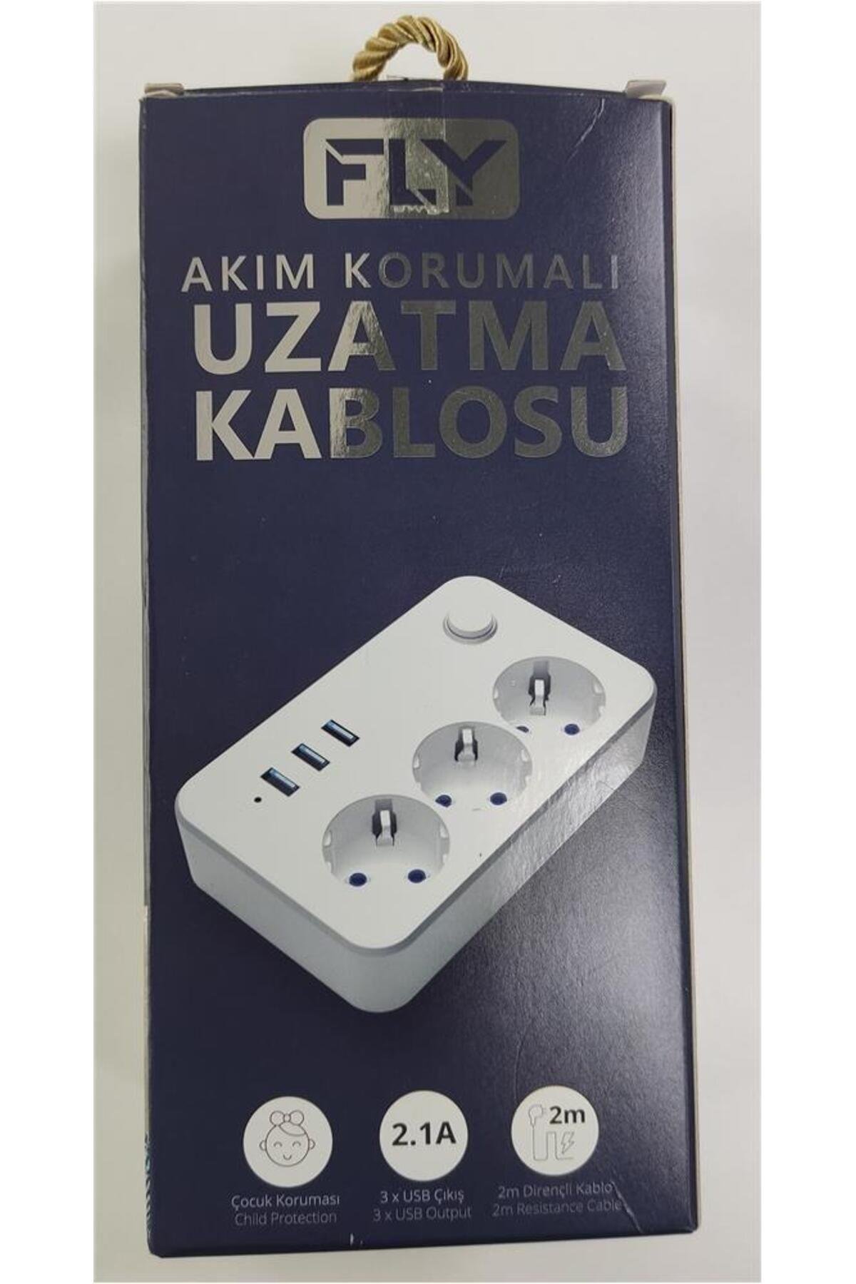 3406-01 3lü Anahtarlı 2.1a 3usb Şarj Çıkışı 2mt Anahtarlı Akım Korumalı Priz Çocuk Koruması