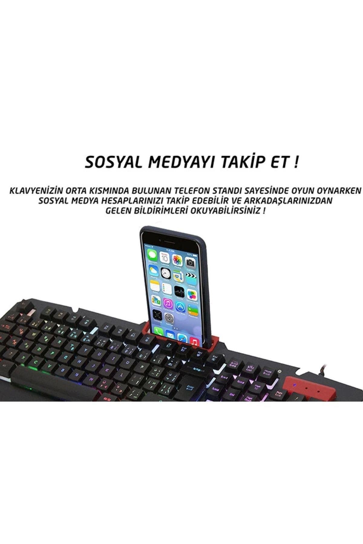 Kb-r800 Usb Gökkuşağı Aydınlatmalı Q Metal Yüzey Kablolu