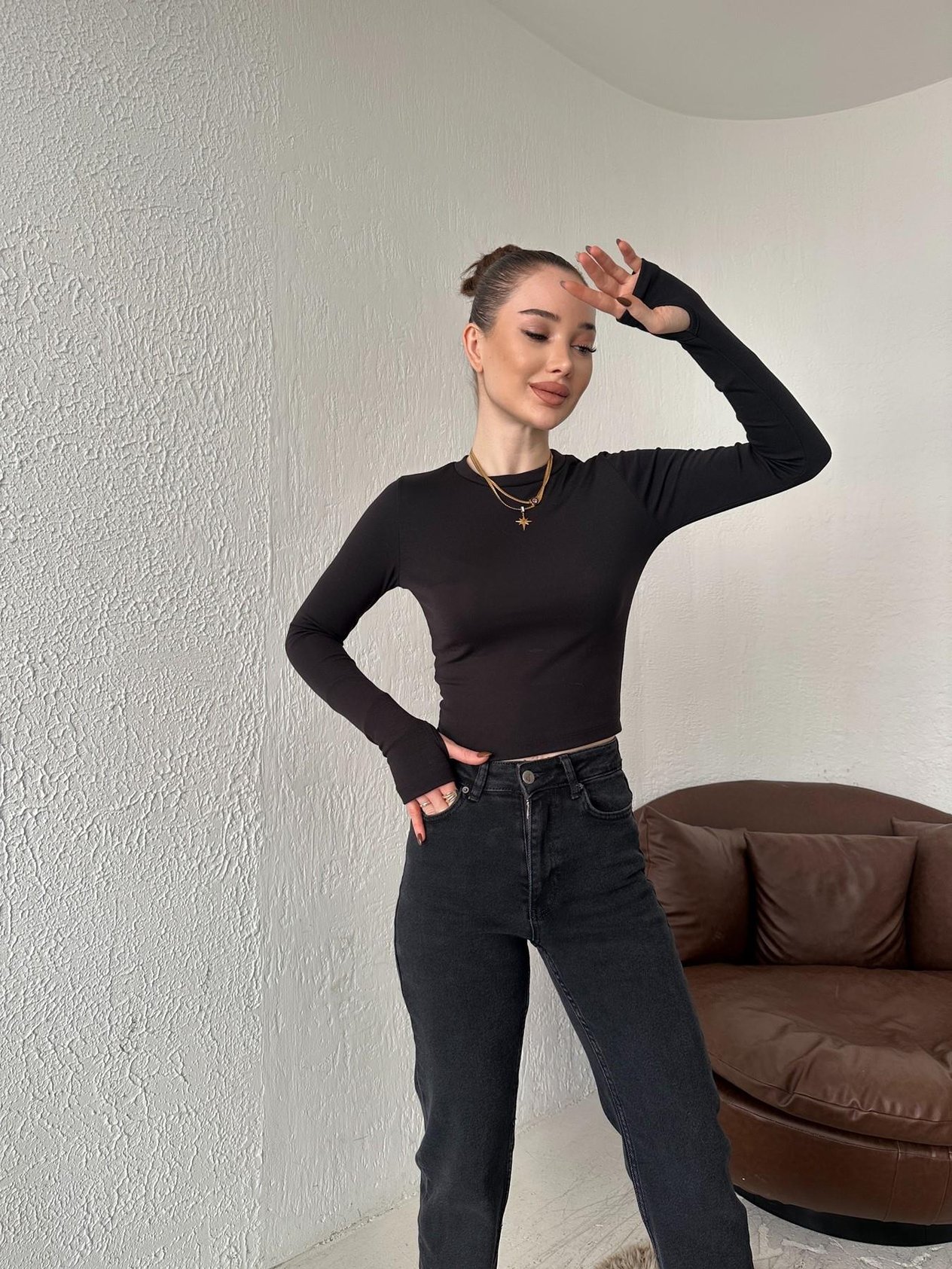 Modal Kumaş Uzun Kollu Bluz Siyah