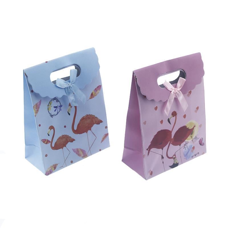 12 Adet 12x16cm Karışık Renkte Flamingo Karton Çanta