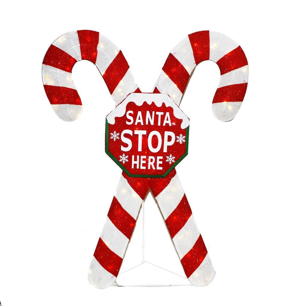 120cm İkili Baston Elektrikli Santa Stop Here Yılbaşı