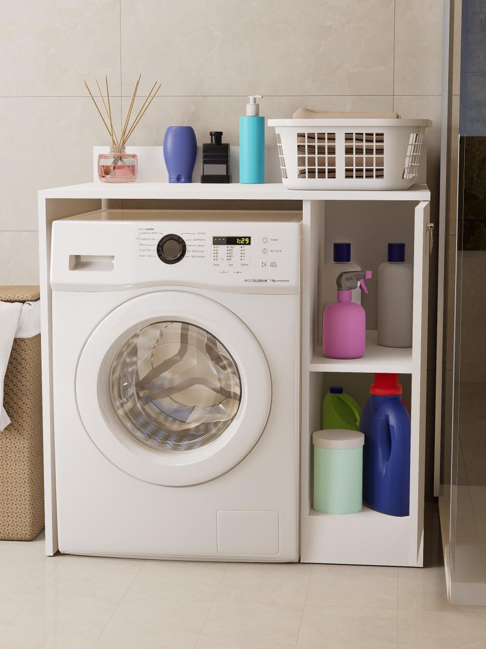 %100 MDF Çamaşır ve Kurutma Makinesi Dolabı, Kapaklı 2 Raflı Çamaşır Makinesi Düzenleyicisi