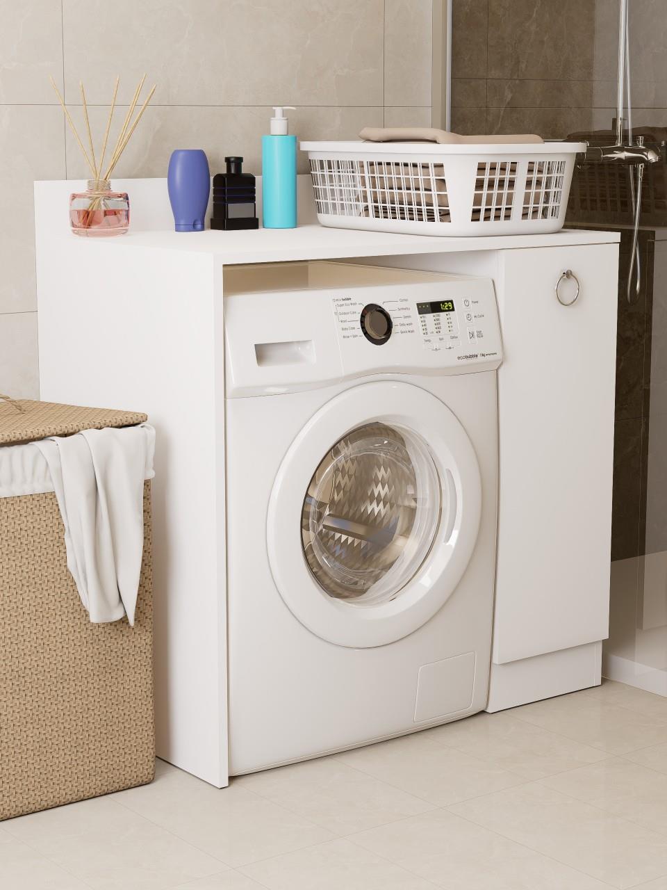 %100 MDF Çamaşır ve Kurutma Makinesi Dolabı, Kapaklı 2 Raflı Çamaşır Makinesi Düzenleyicisi