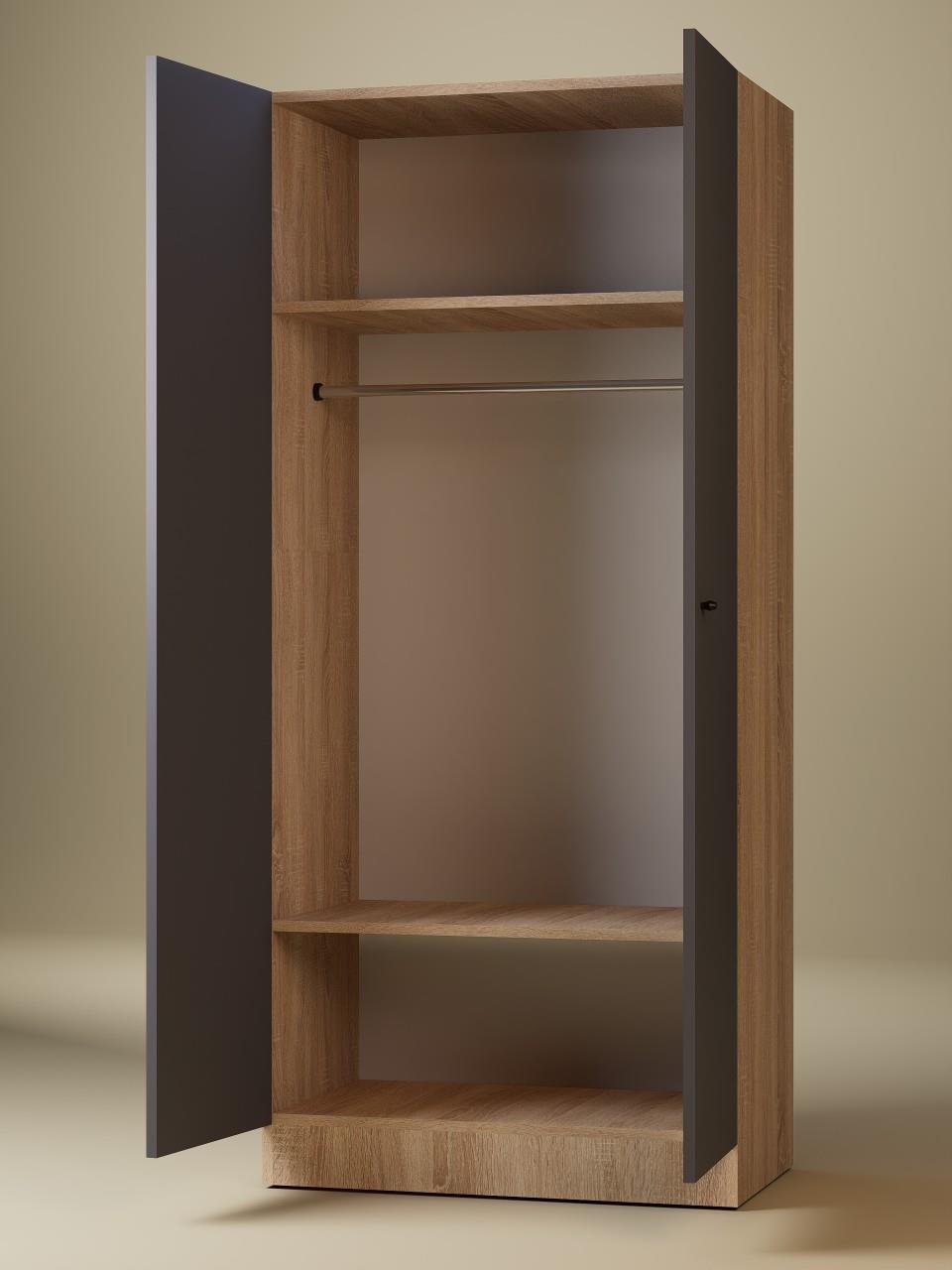 Detamob 2 Kapaklı Tek Kişilik Gardırop, %100 MDF Sonoma/Beyaz 