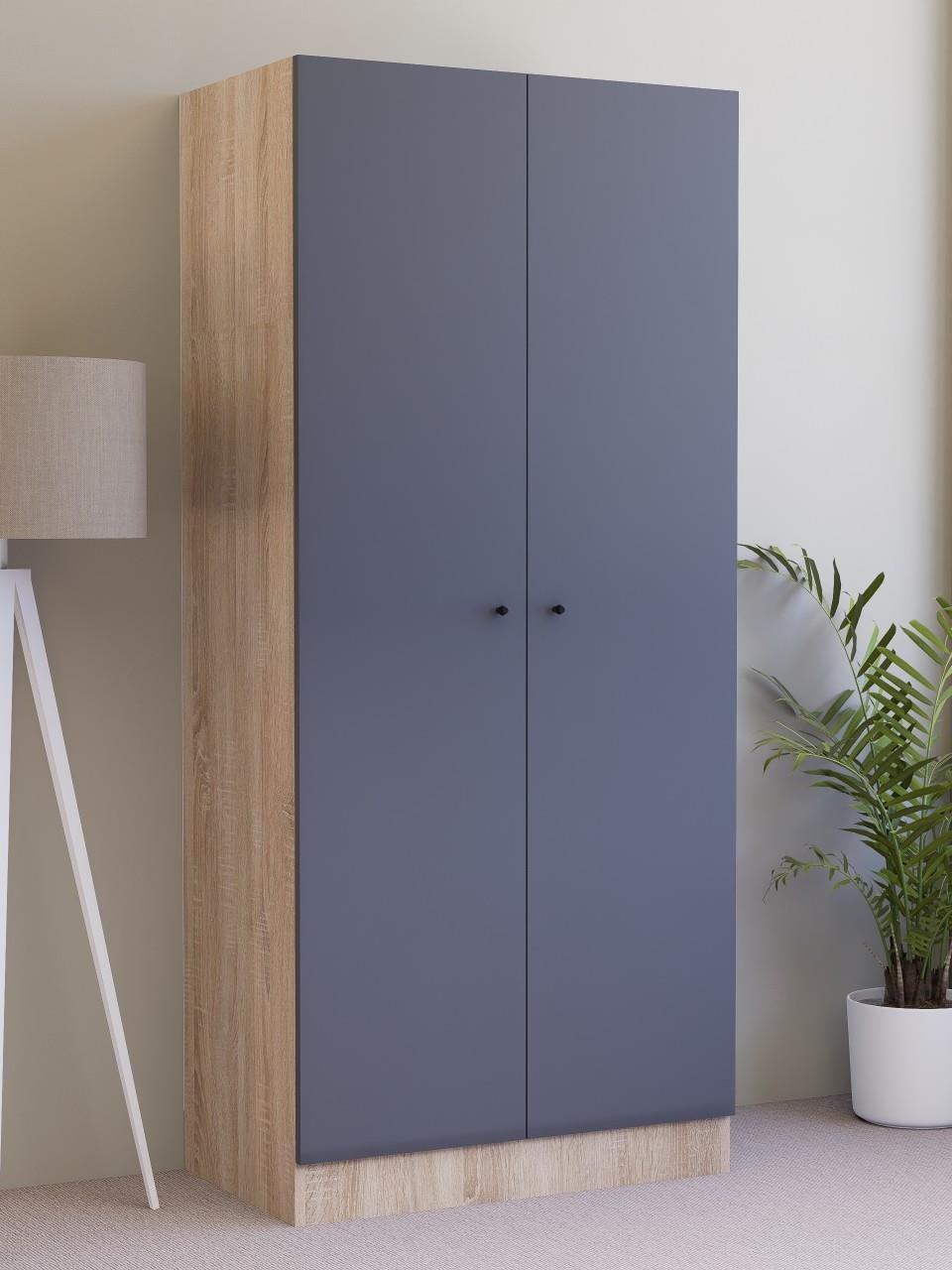 Detamob 2 Kapaklı Tek Kişilik Gardırop, %100 MDF Sonoma/Beyaz 