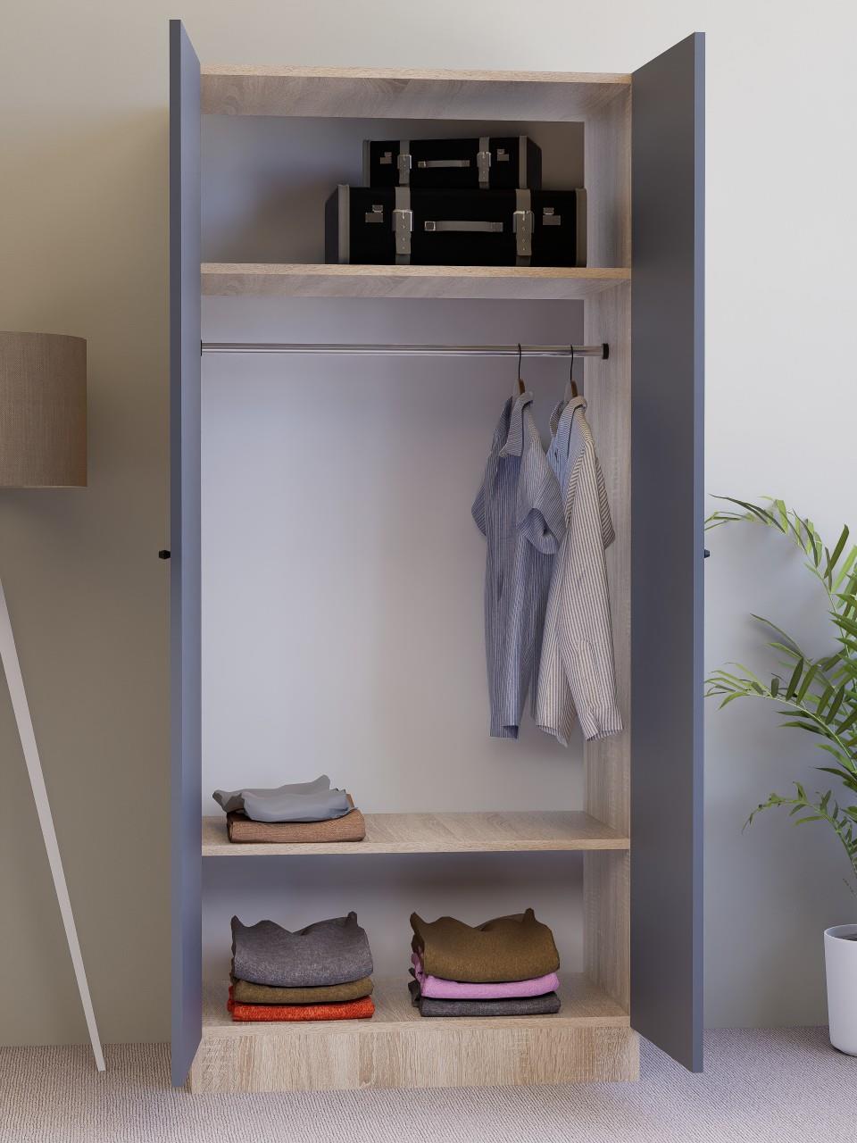 Detamob 2 Kapaklı Tek Kişilik Gardırop, %100 MDF Sonoma/Beyaz 