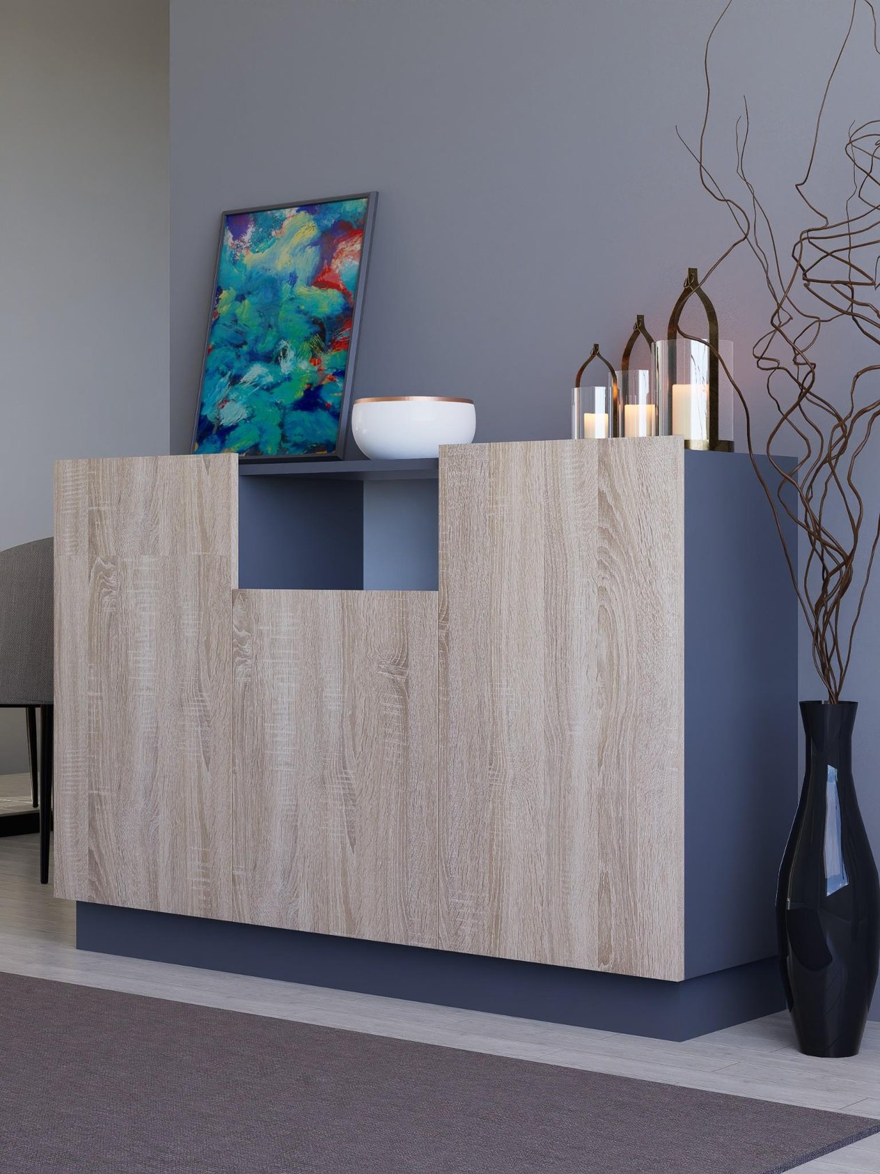 Lora Konsol, %100 MDF, 140cm Beyaz/Sonoma & Karbon Gri/Sonoma
