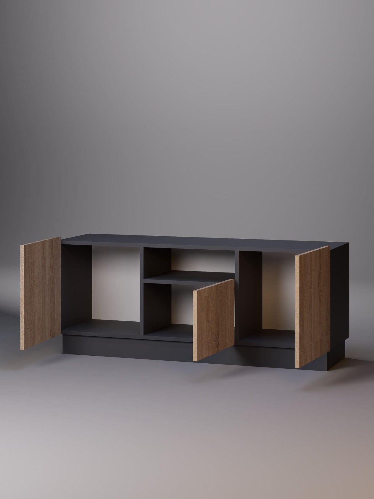 Lora Tv Ünitesi, Tv Sehpası, %100 MDF Beyaz/Sonoma & Karbon Gri/Sonoma