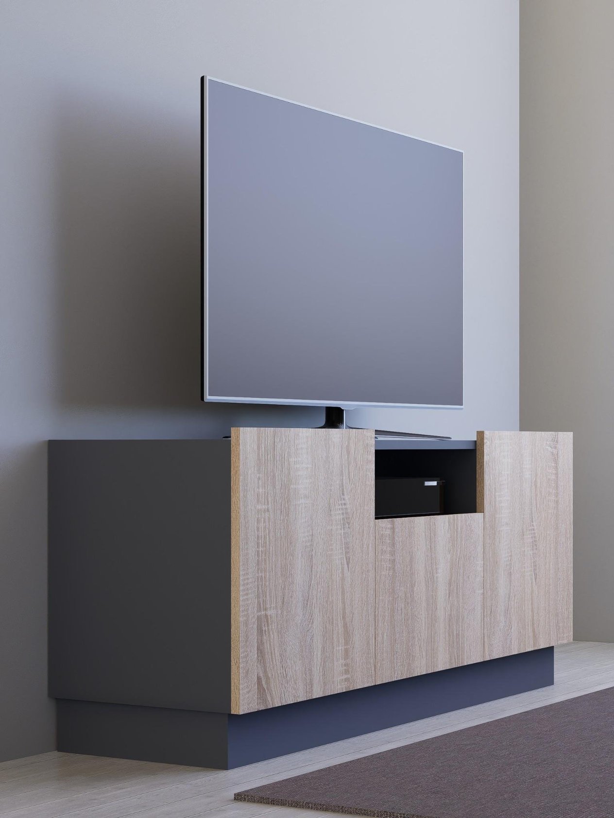 Lora Tv Ünitesi, Tv Sehpası, %100 MDF Beyaz/Sonoma & Karbon Gri/Sonoma