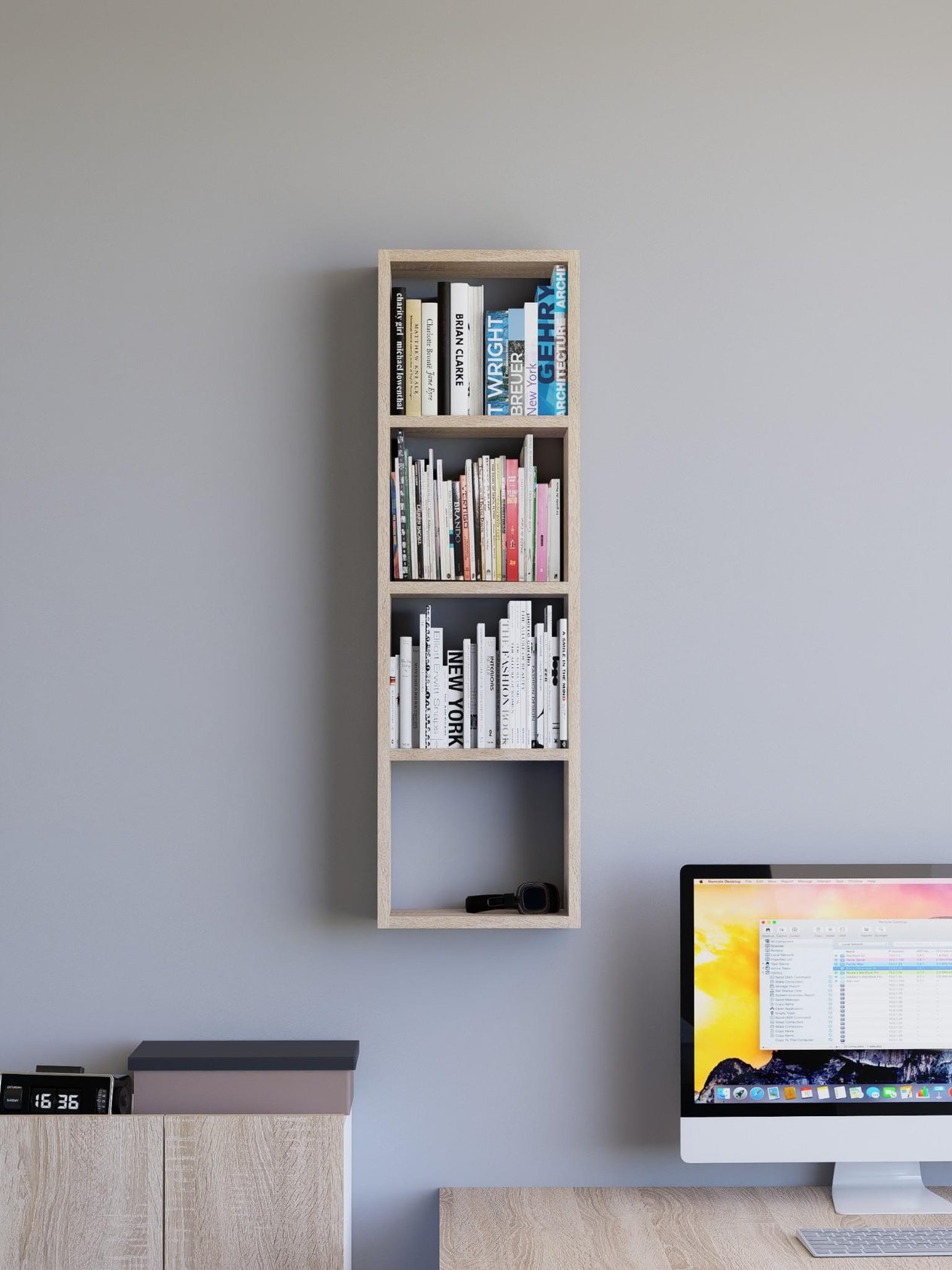 Raflı Dekoratif Kitaplık, Geniş Kitaplık, Ofis Kitaplığı, Duvar Rafı %100MDF 104x31cm