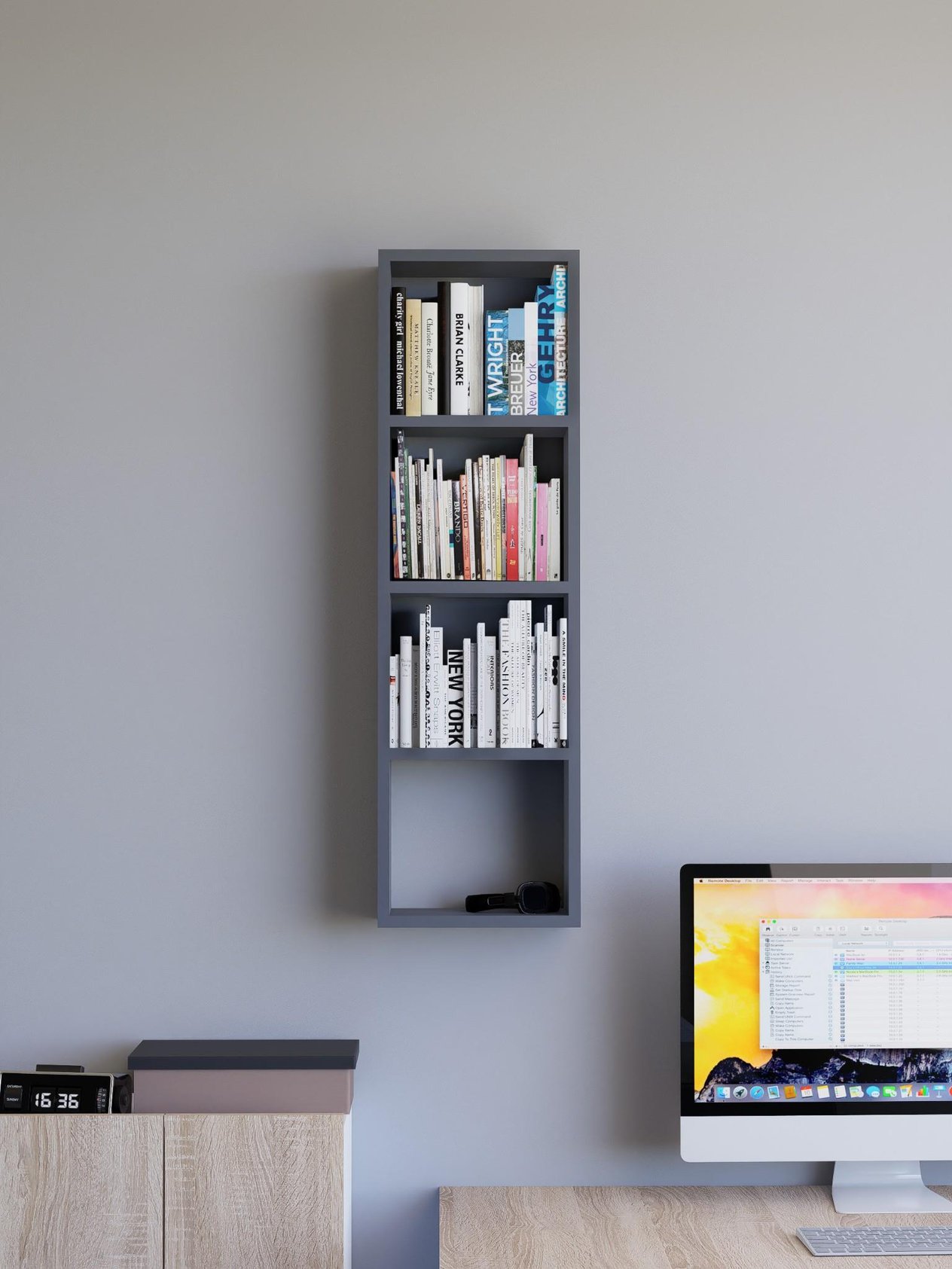 Raflı Dekoratif Kitaplık, Geniş Kitaplık, Ofis Kitaplığı, Duvar Rafı %100MDF 104x31cm