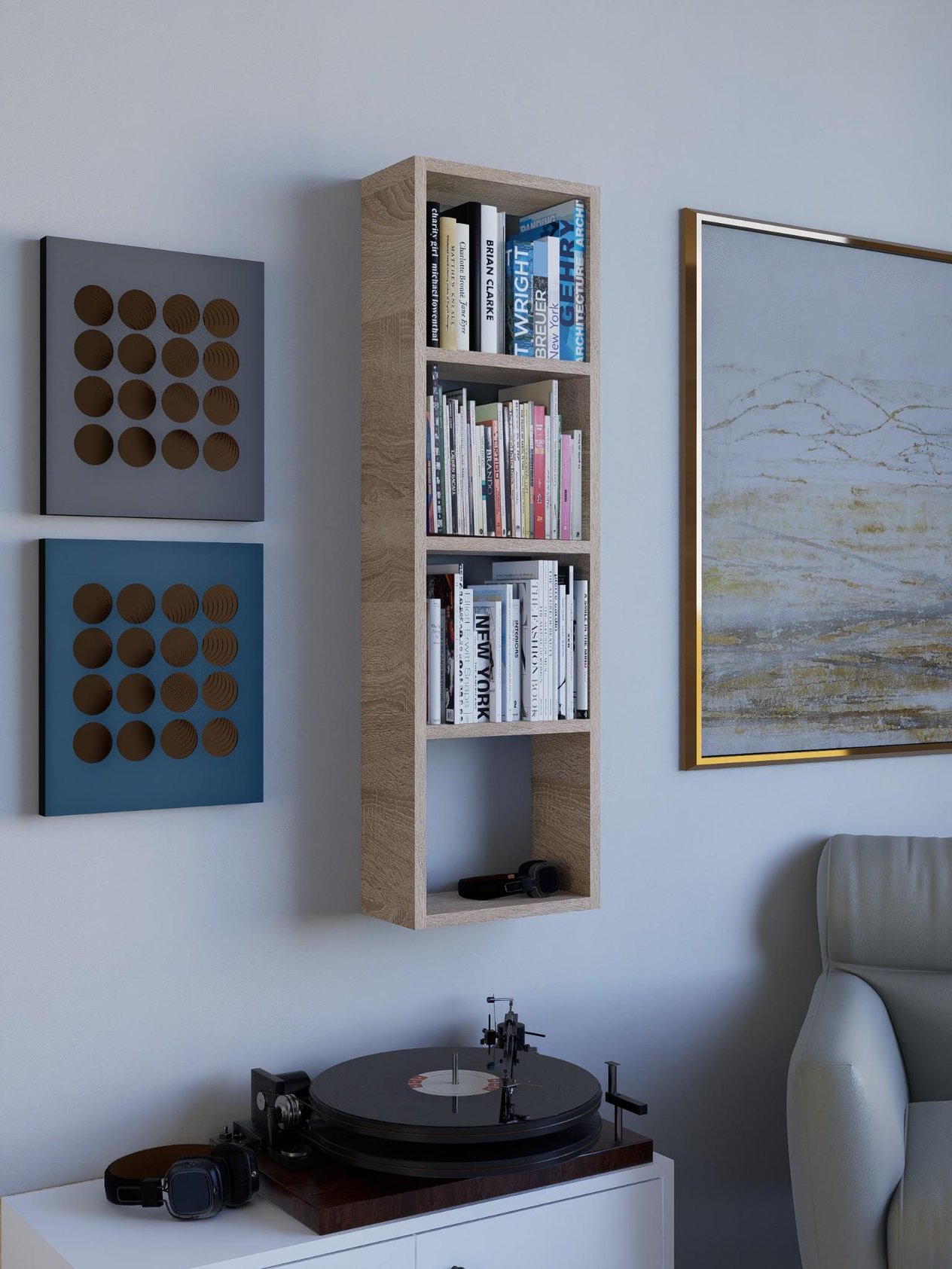 Raflı Dekoratif Kitaplık, Geniş Kitaplık, Ofis Kitaplığı, Duvar Rafı %100MDF 104x31cm