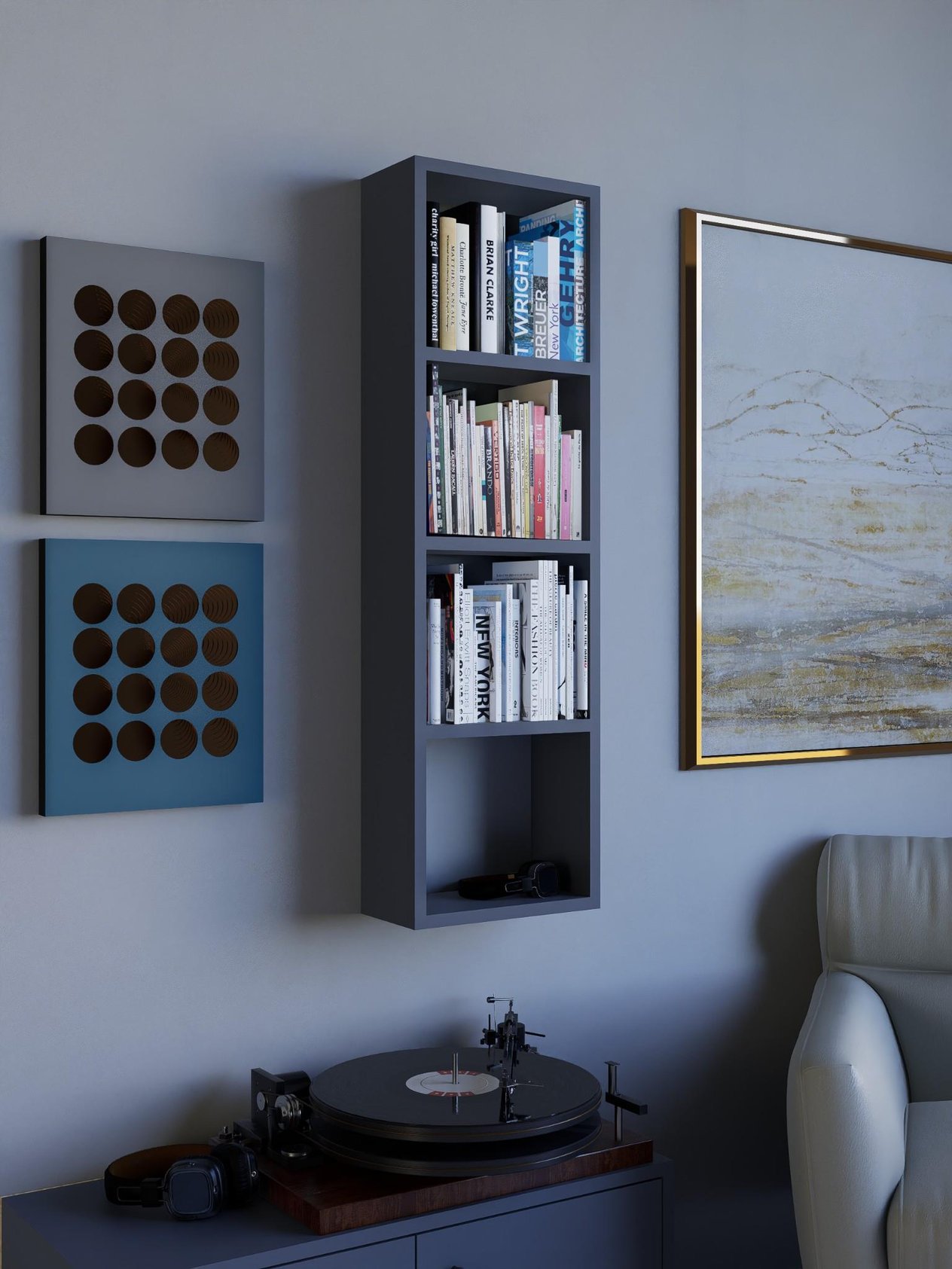 Raflı Dekoratif Kitaplık, Geniş Kitaplık, Ofis Kitaplığı, Duvar Rafı %100MDF 104x31cm