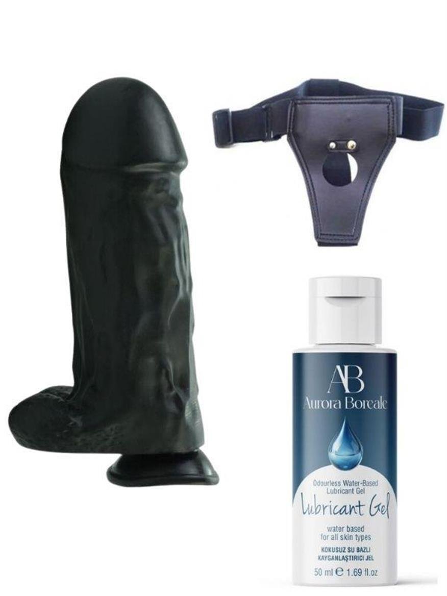 BELDEN BAĞLAMALILARLuxerosshopBELDEN BAĞLAMALILARCensanyeniC-7702SSET.Luxerosshop Belden Bağlamalı Kayganlaştırıcı Set Luxerosshop 27cm Siyah Dildo No:2
