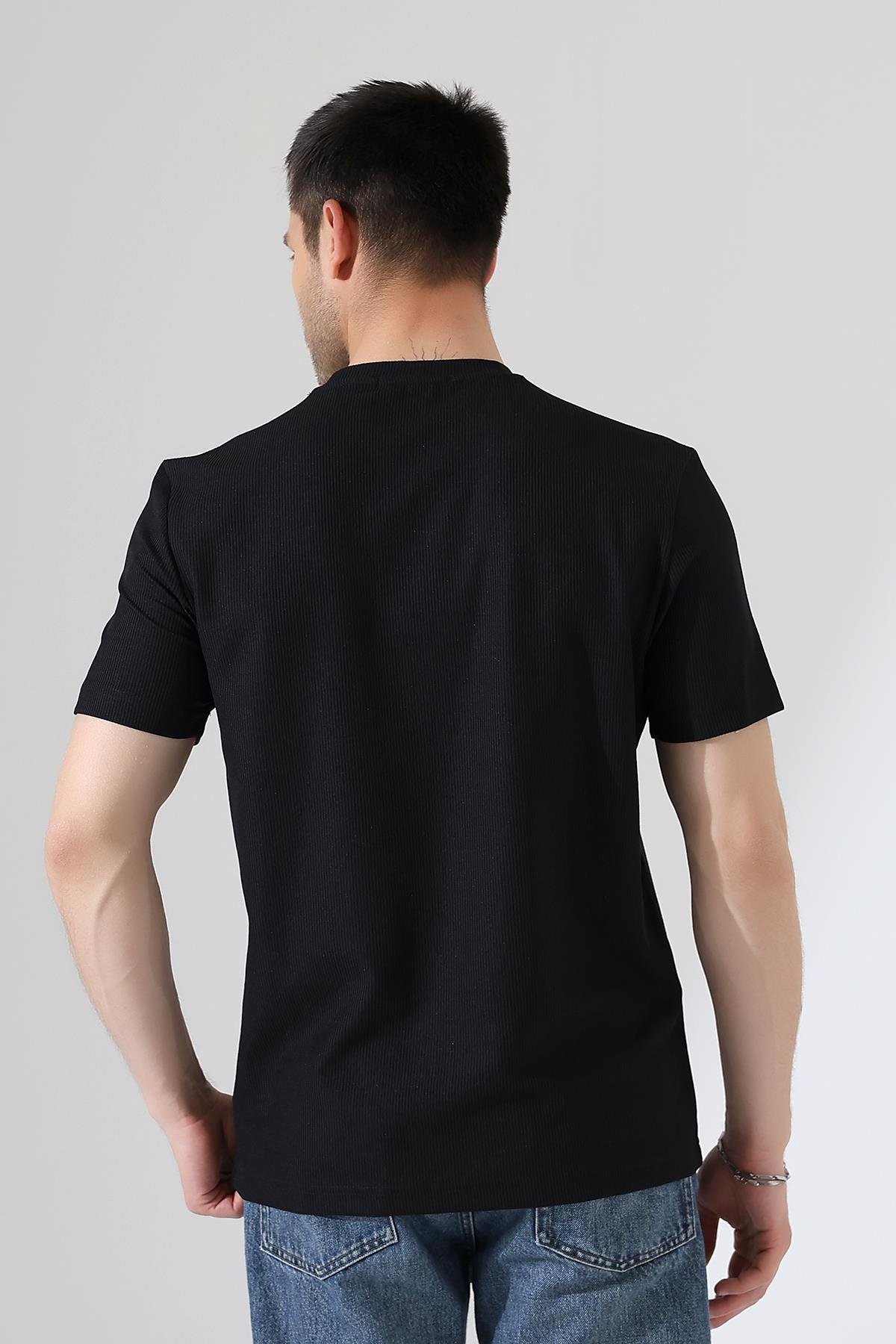 Erkek Fitilli Slim Fit Bisiklet Yaka Düz Renk T-Shirt 