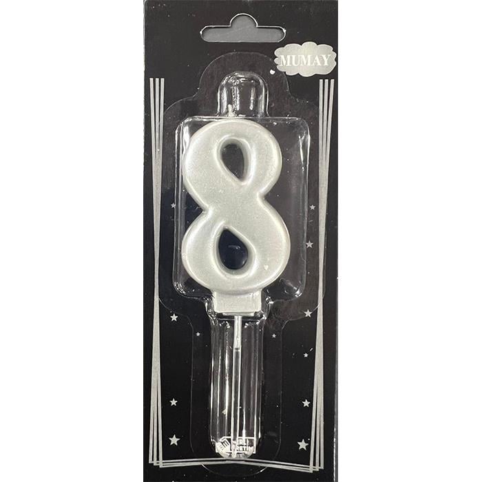 Mum Ve Meşale8 Rakamı Gümüş Mum 10'lu
