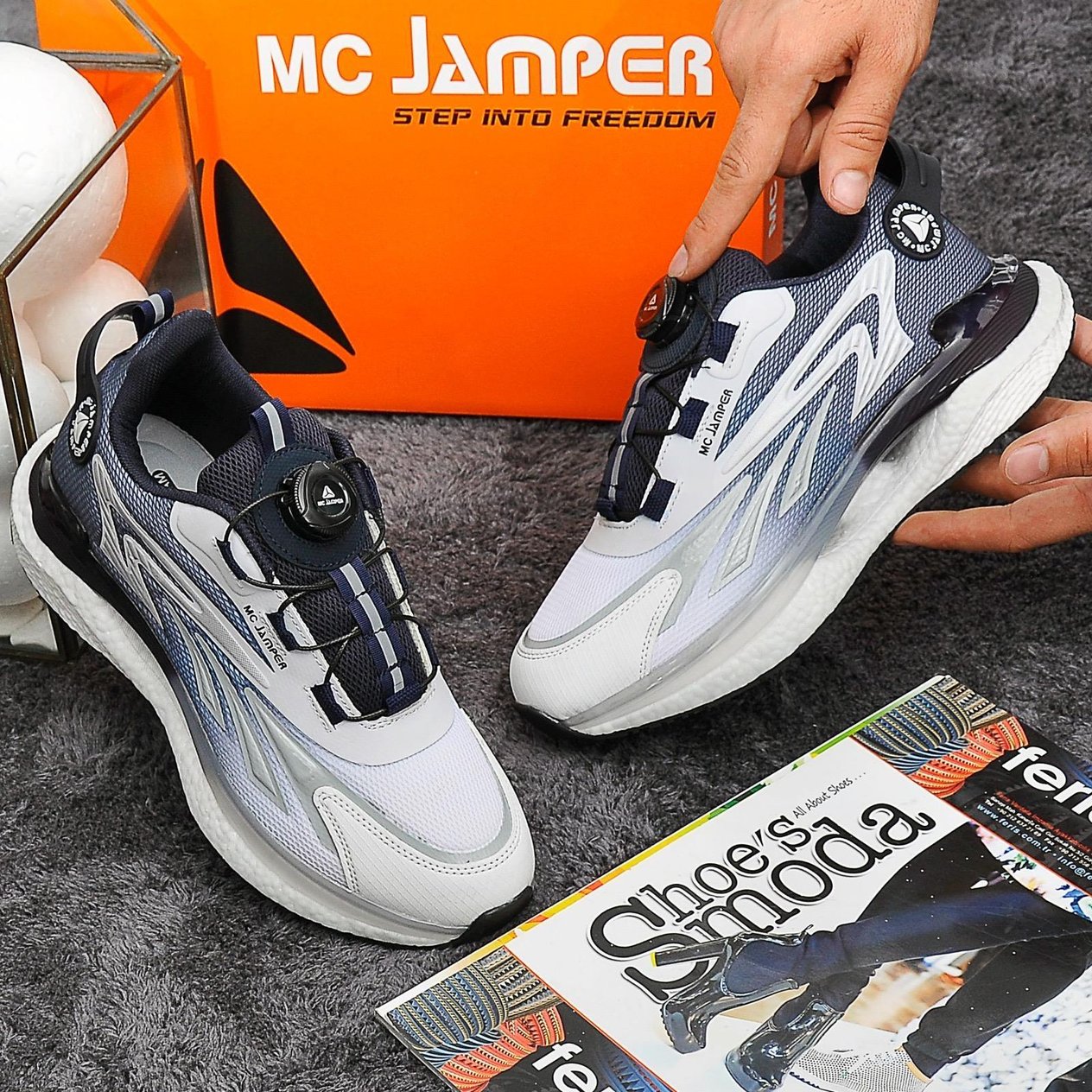Makaralı  Erkek Sneaker Otomatik Bağcıklı Memory Foam beyaz-lacivert