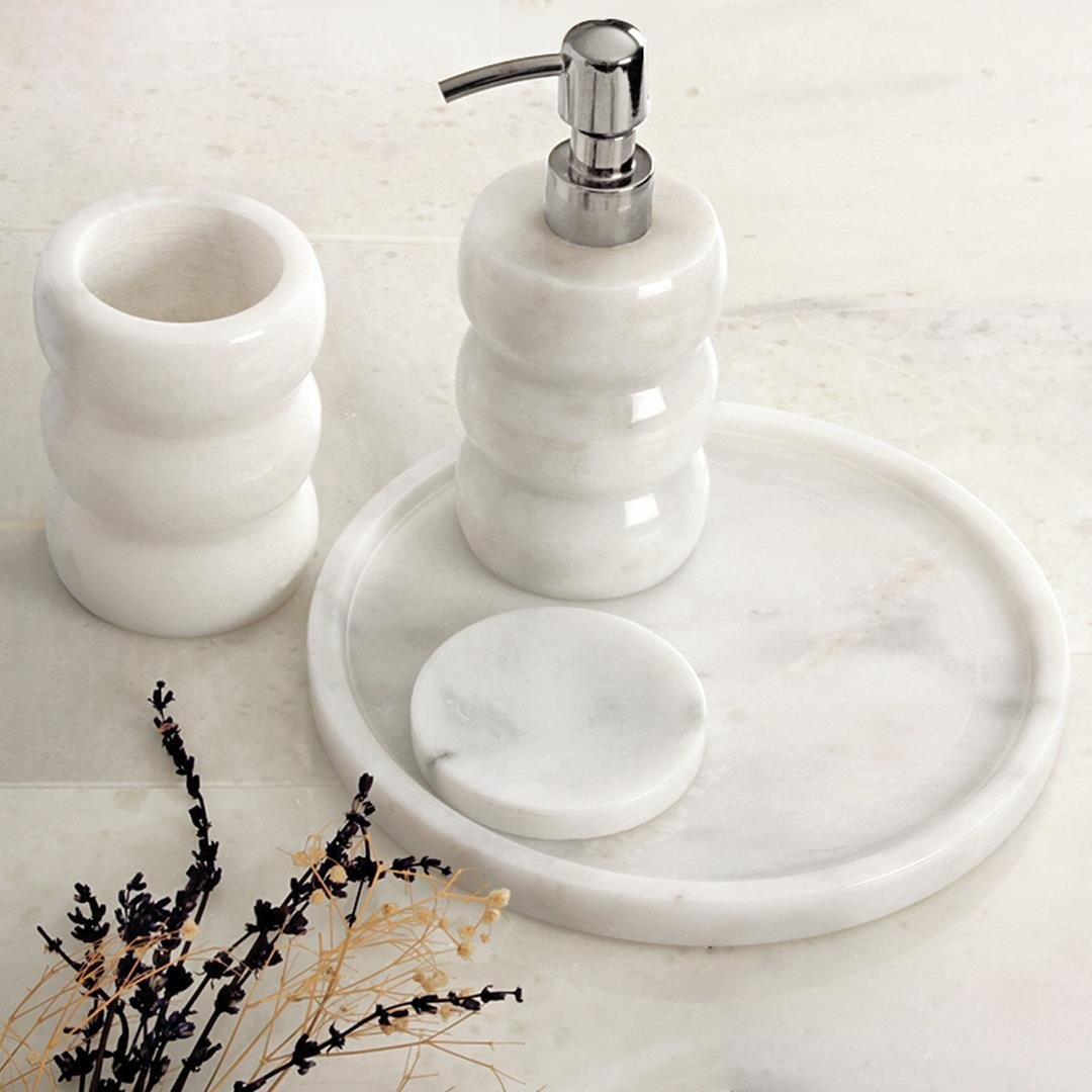 Mermer Banyo SetiArch Yuvarlak 4 Parça Banyo Seti - Silver
