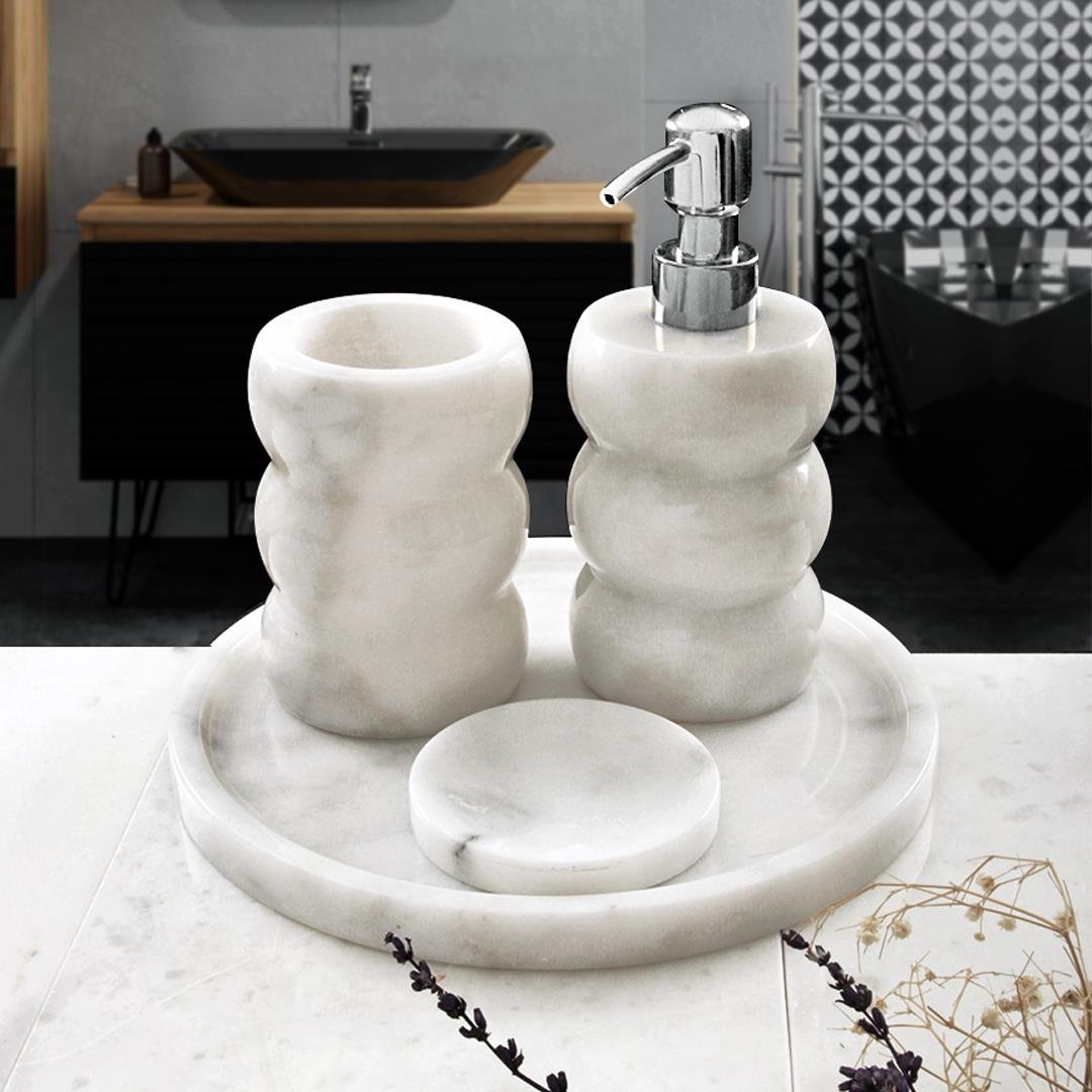Mermer Banyo SetiArch Yuvarlak 4 Parça Banyo Seti - Silver