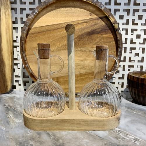Brier 2 Liter Glass Oil Bowl with Wooden Stand