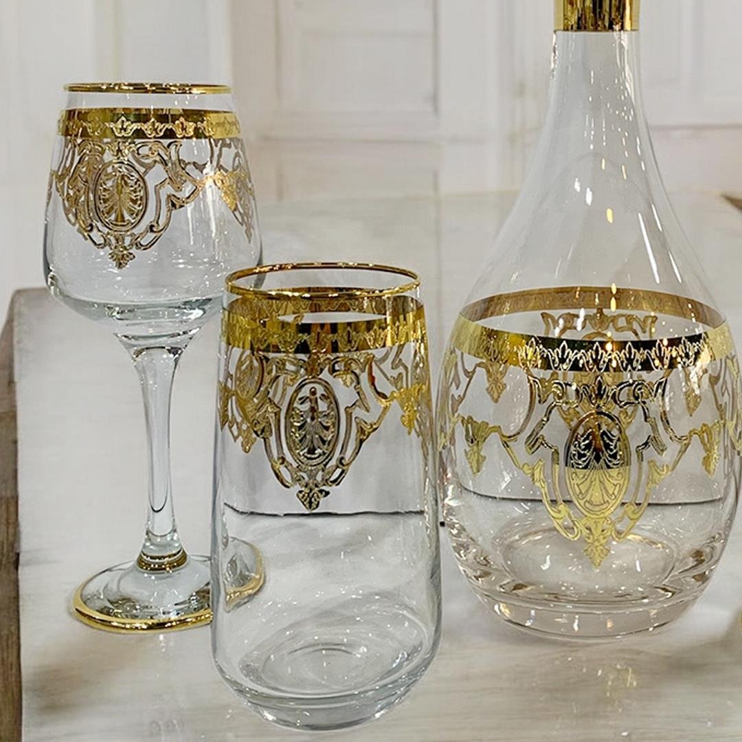 12 Kişilik Bardak TakımıÇiğdem 49 Parça Lüks Bardak Seti - Gold