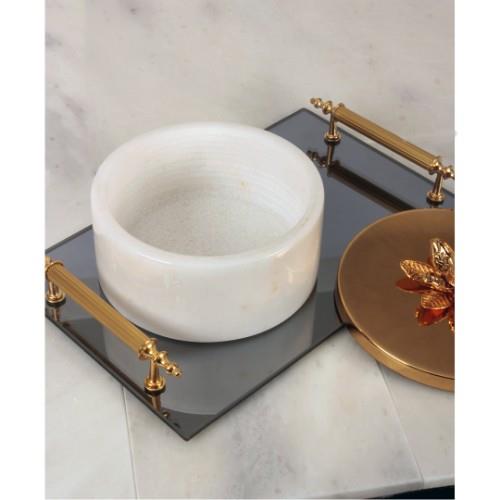 Pierre Lotus White Marble Box with Lid - 10x6 cm