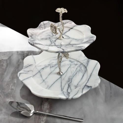 Quarry White Marble Tiered Cookie Holder - Silver
