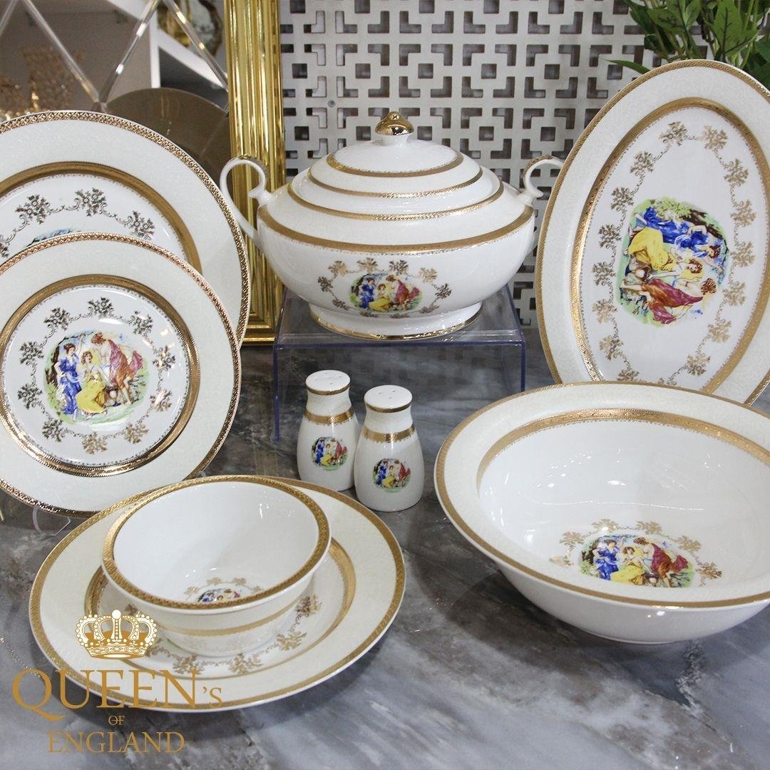 12 Kişilik Yemek TakımıQueen's of England Lilian 61 Parça 12 Kişilik Porselen Yemek Takımı
