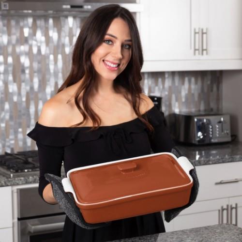 Rossallini Life Dikdörtgen Kapaklı Fırın Kabı 38x23 cm - Kiremit