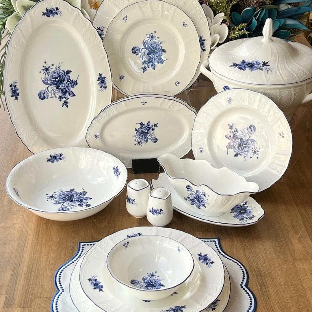 Royking Blue Garden 62 Piece Porcelain Dinner Set for 12 People