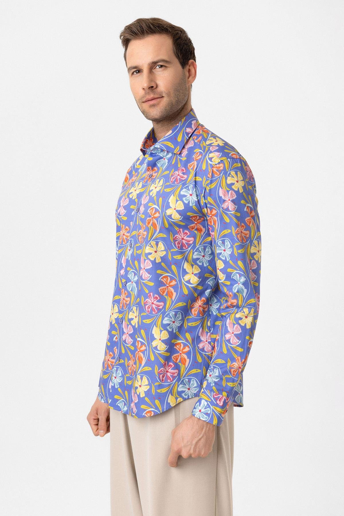 Baskılı Multicolor %100 Pamuk Regular Fit Erkek Gömlek 