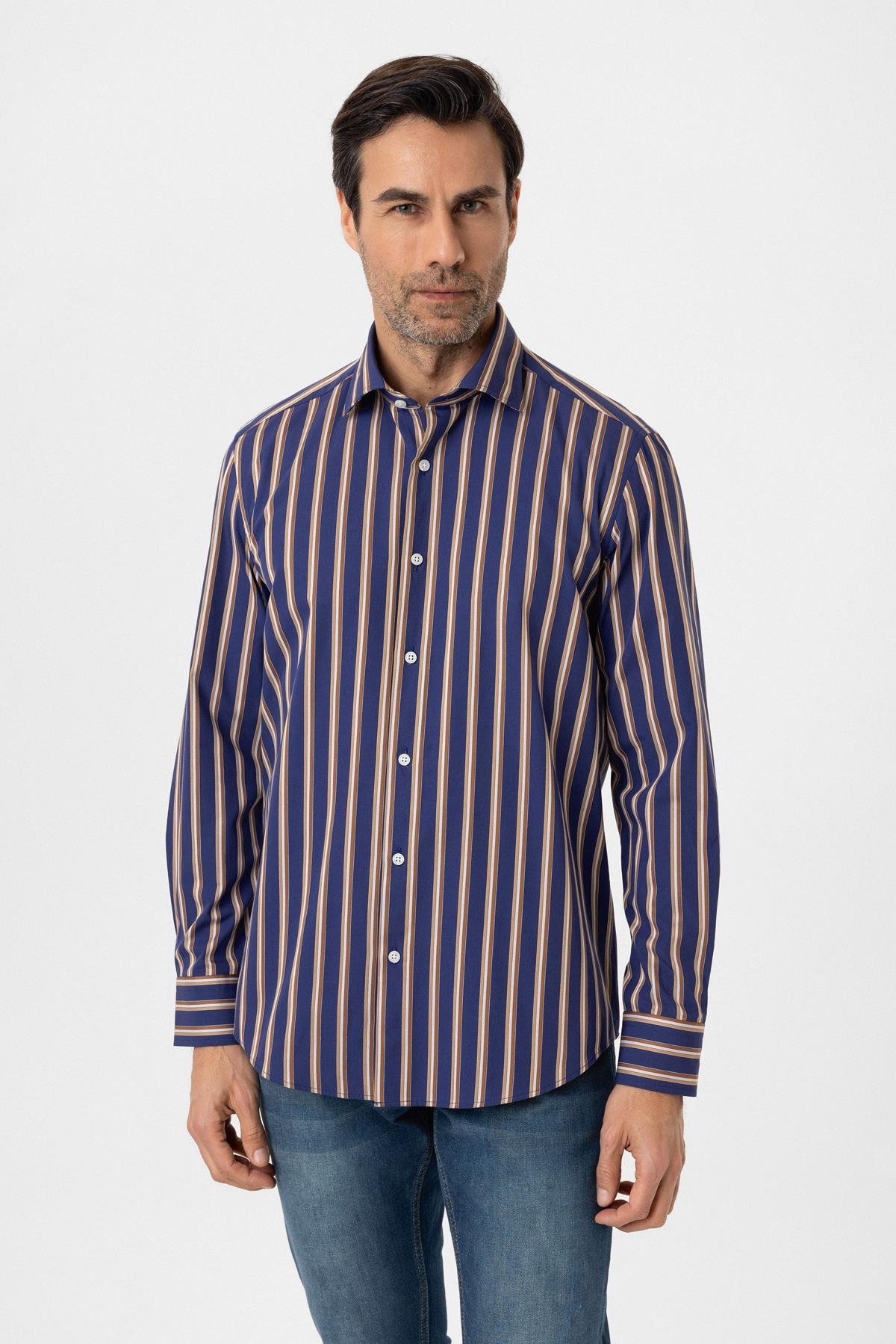 Şerit Çizgili Multicolor %100 Pamuk Regular Fit Erkek Gömlek 