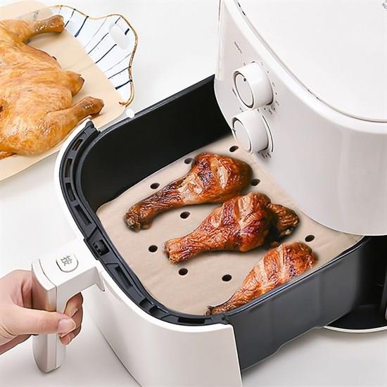 100 Adet Air Fryer Pişirme Kağıdı Tek Kullanımlık Hava Fritöz Yapışmaz Yağlı Kağıt Delikli  Model (5110)
