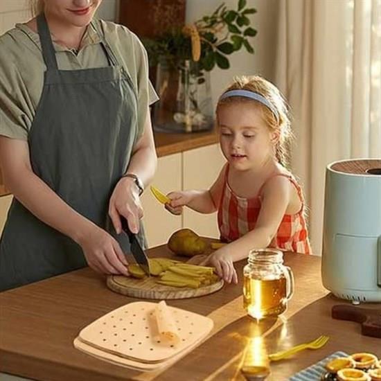 100 Adet Air Fryer Pişirme Kağıdı Tek Kullanımlık Hava Fritöz Yapışmaz Yağlı Kağıt Delikli  Model (5110)