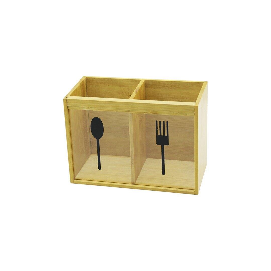 2 X KARE BÖLMELİ AHŞAP BAMBU KAŞIKLIK ŞEFFAF PVC PENCERELİ 2 X 9X9CM (5110)