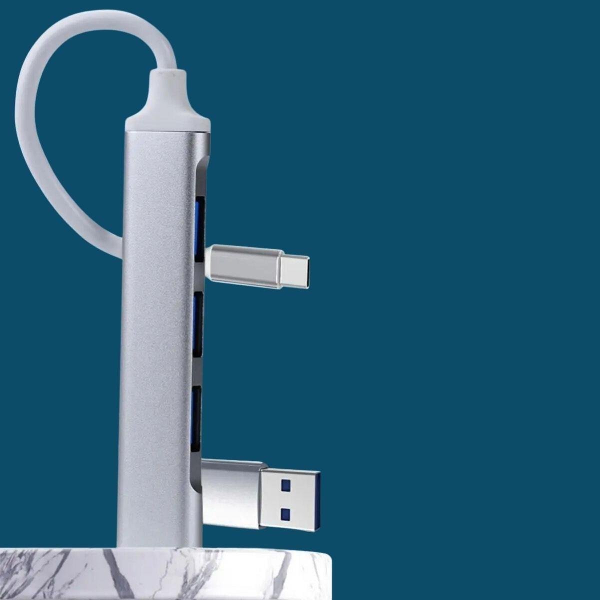 4 Port'lu Bağlantı İstasyonu Ultra İnce USB Bölücü TYPE-C tipi Çoklu Arayüz Adaptörü Multi Usb Çoklayıcı (5110)