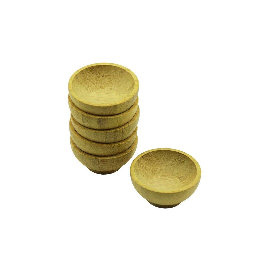 6 ADET MİNİ AHŞAP BAMBU LOKUMLUK - ÇEREZLİK KASE DERİNLİK: 1.5CM  - ÇAP: 6.2CM (5110)