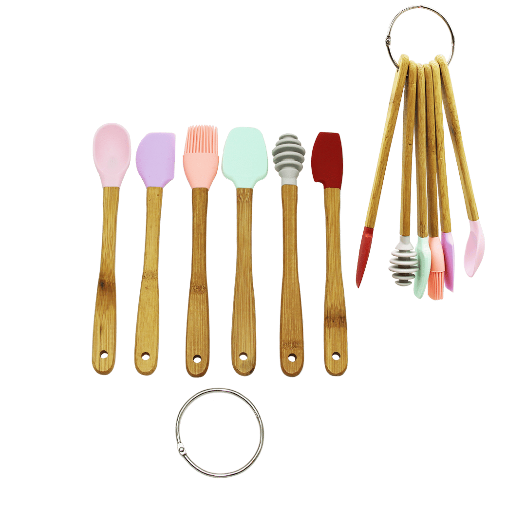 6 PARÇA  MiNİ AHŞAP SAPLI SİLİKON MUTFAK SET (5110)