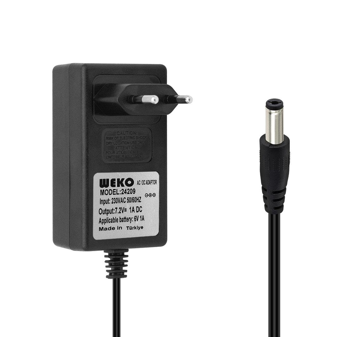 7.2 VOLT - 1 AMPER 5.5*2.5 UÇLU KIRMIZI YEŞİL LEDLİ YERLİ ÜRETİM PRİZ TİPİ ŞARJ ADAPTÖR (OUT:6V-1A) (5110)