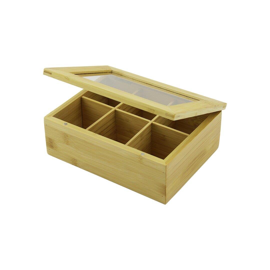 AHŞAP BAMBU  POŞET ÇAY KUTUSU - 6 BÖLMELİ - 2IN1- BÖLMESİZ ÇOK AMAÇLI KU (5110)