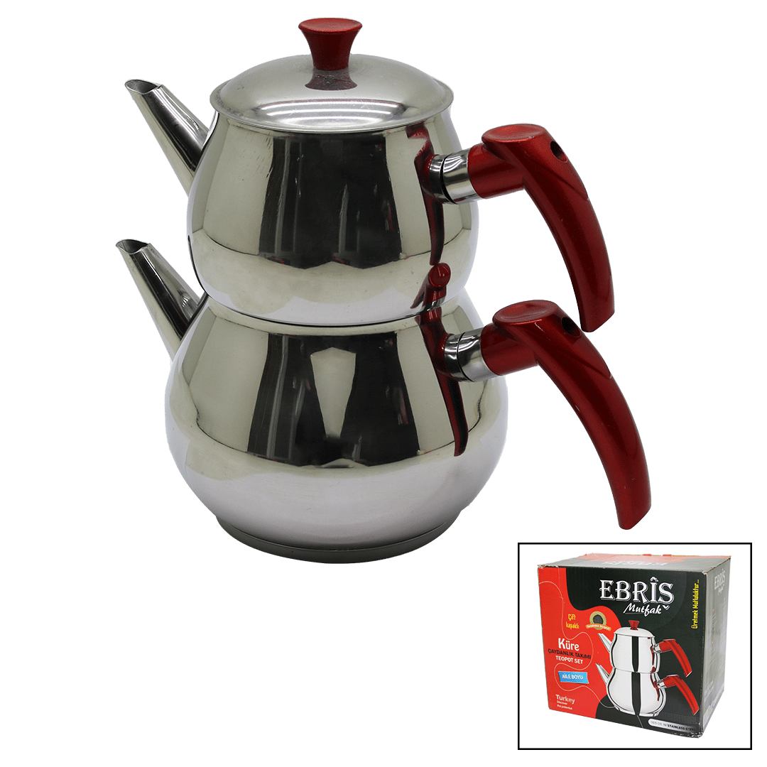 AİLE BÜYÜK BOY KÜRE ÇELİK ÇAYDANLIK SETİ ÜST: 1.2LT - ALT: 2LT (5110)