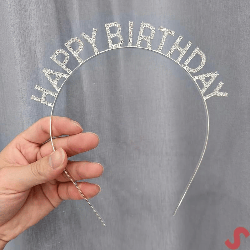 BFS     Gümüş Kristal Taşlı Happy Birthday Doğum Günü Tacı İthal Ürün A Kalite 17x16 cm