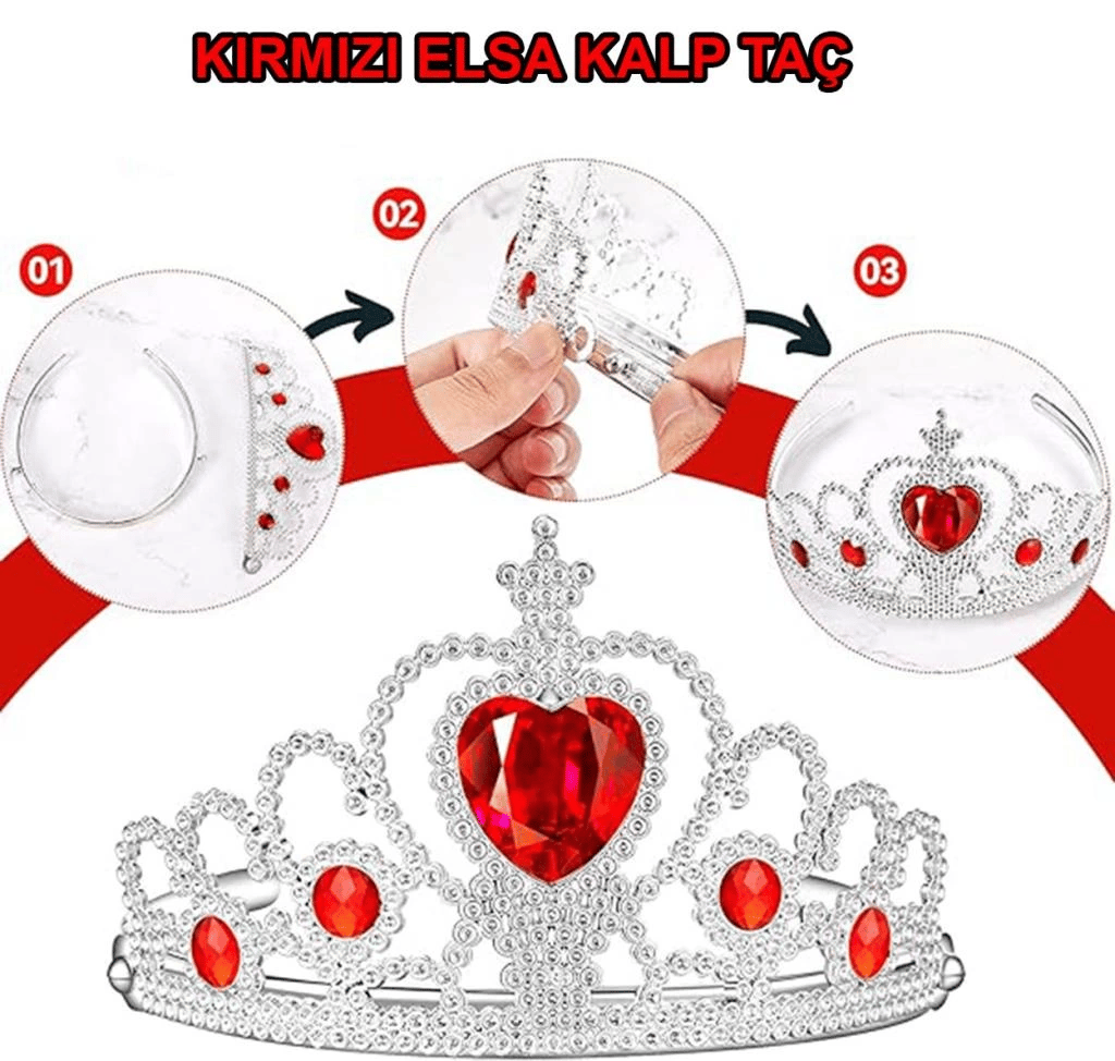 BFS   Kalp Taşlı Kırmızı Renk Karlar Ülkesi Elsa Anna Frozen Tacı