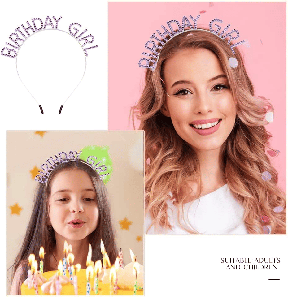 BFS   Mor Renk Kristal Taşlı Parlak Birthday Girl Yazılı Taç 16x17 cm